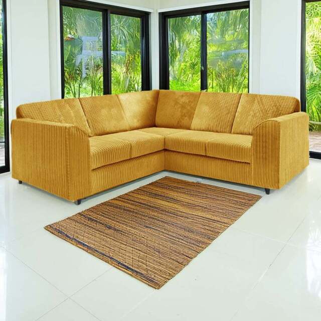Luxor 5 Seater Mustard Jumbo Cord Full Back L Shaped Corner Sofa Set - Yellow - Wilko - image 1