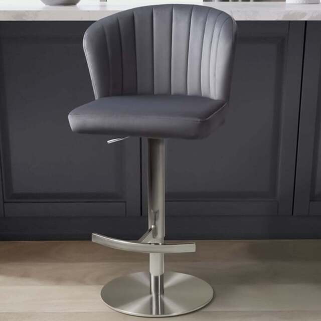 Shankar Sigma Grey Brushed Velvet Bar Stool - Size: Single - Wilko - image 1