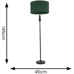 ValueLights Marissa Forest Green Shade Black Ball LED Floor Lamp - Size: 145 x 45 x 45cm - Wilko - thumbnail 6