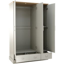 GFW Kendal 3 Door 3 Drawer Grey Wardrobe - Size: 3 Door, 3 Drawer - Wilko - thumbnail 6