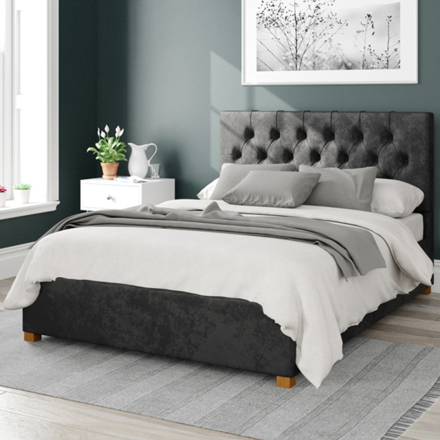 Aspire Olivier Single Black Mirazzi Velvet Ottoman Bed - Aspire Beds - Wilko - image 1