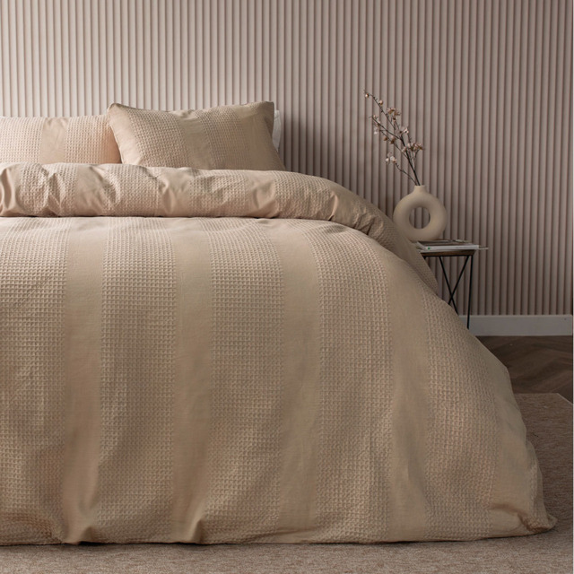 Serene Waffle Stripe King Size Latte Duvet Set - Brown - Wilko - image 1