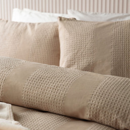 Serene Waffle Stripe King Size Latte Duvet Set - Brown - Wilko - thumbnail 3