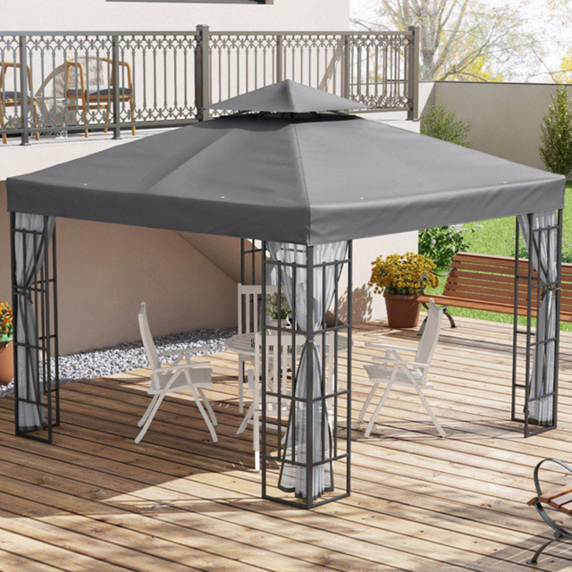 Outsunny 3 x 3m Grey Steel Frame Patio Gazebo with Mesh Sidewalls - Wilko - image 1
