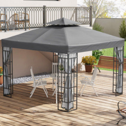 Outsunny 3 x 3m Grey Steel Frame Patio Gazebo with Mesh Sidewalls - Wilko - thumbnail 1