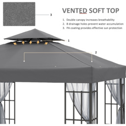 Outsunny 3 x 3m Grey Steel Frame Patio Gazebo with Mesh Sidewalls - Wilko - thumbnail 6