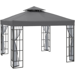 Outsunny 3 x 3m Grey Steel Frame Patio Gazebo with Mesh Sidewalls - Wilko - thumbnail 3