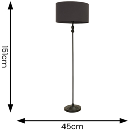 ValueLights Maggie Charcoal Fabric Shade Black Metal Candlestick Floor Lamp - Size: 151 x 45 x 45cm - Wilko - thumbnail 5