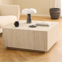 Florence Dice Light Travertine Effect Square Coffee Table - Size: 42 x 90 x 90cm - Cream - Furniture To Go - Wilko