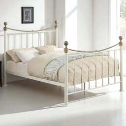OAT Home Hampstead Small Double White and Brass Metal Bed - Wilko