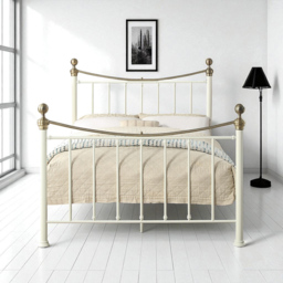 OAT Home Hampstead Small Double White and Brass Metal Bed - Wilko - thumbnail 7