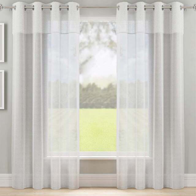 Tyrone Textiles Andorra White Textured Header Eyelet Voile Panel Curtains 140 x 183cm - Size: W 140 x D 183cm - Wilko - image 1
