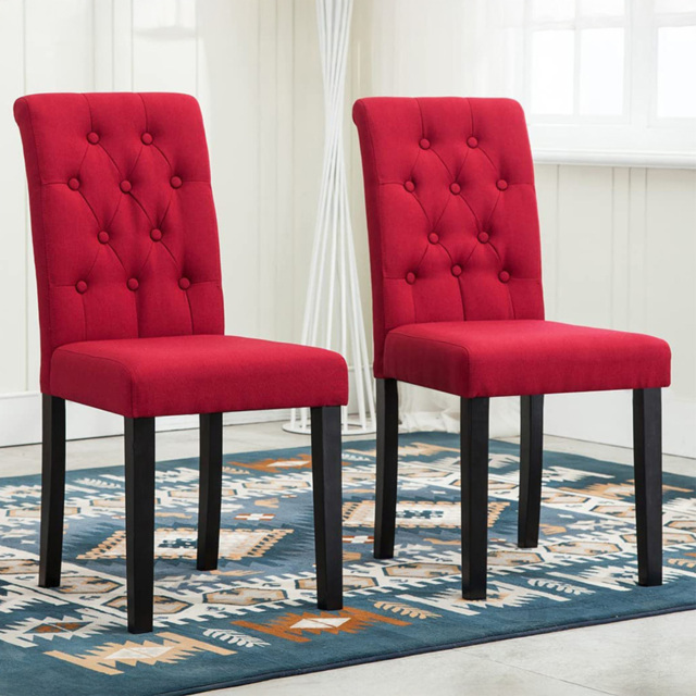 Red Set of 2 Tufted Button Back Fabric Dining Chair - MCC - Wilko - image 1