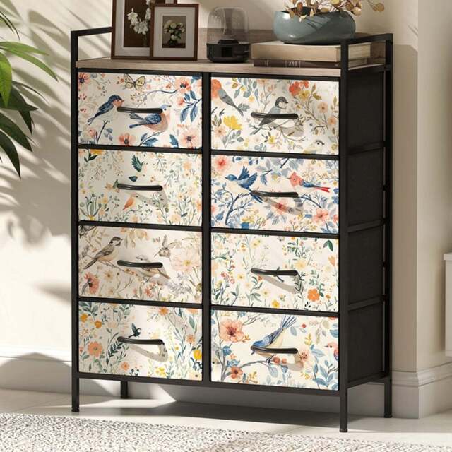 HOMCOM 8 Drawer Single Shelf White Fabric Chest of Drawers - Wilko - image 1