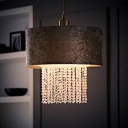 ValueLights Boland Silver Grey Velvet Droplets Pendant Shade - Size: 35.5 x 33 x 35.5cm - Wilko - thumbnail 3