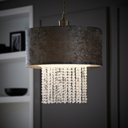 ValueLights Boland Silver Grey Velvet Droplets Pendant Shade - Size: 35.5 x 33 x 35.5cm - Wilko - thumbnail 7