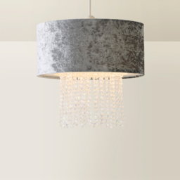 ValueLights Boland Silver Grey Velvet Droplets Pendant Shade - Size: 35.5 x 33 x 35.5cm - Wilko - thumbnail 6