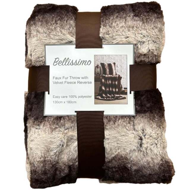Bellissimo Chocolate Faux Fur Throw 130 x 180cm - Brown - Wilko - image 1
