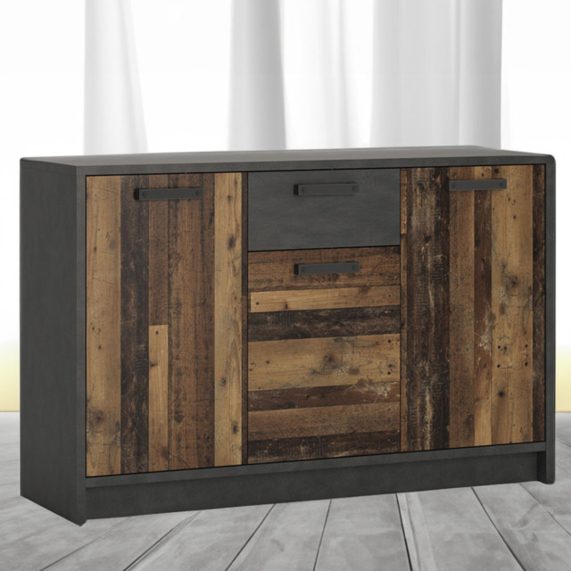 Florence Brooklyn 3 Door Single Drawer Walnut and Dark Matera Grey Cabinet - Size: 42 x 128 x 84cm - Furniture to Go - Wilko - image 1