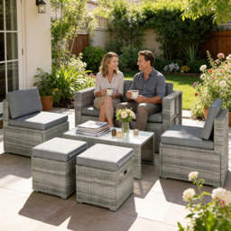 Outsunny 6 Seater Dark Grey Rattan Garden Sofa Lounge Set with Cushion - Wilko - thumbnail 1