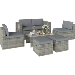 Outsunny 6 Seater Dark Grey Rattan Garden Sofa Lounge Set with Cushion - Wilko - thumbnail 3