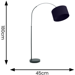 ValueLights Louis Navy Blue Fabric Drum Shade Black Curved LED Floor Lamp - Size: 180 x 45 x 105cm - Wilko - thumbnail 5