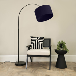 ValueLights Louis Navy Blue Fabric Drum Shade Black Curved LED Floor Lamp - Size: 180 x 45 x 105cm - Wilko - thumbnail 4