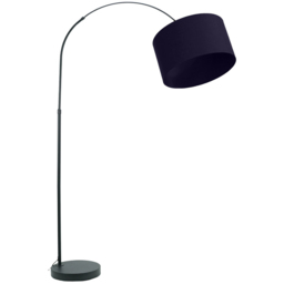 ValueLights Louis Navy Blue Fabric Drum Shade Black Curved LED Floor Lamp - Size: 180 x 45 x 105cm - Wilko