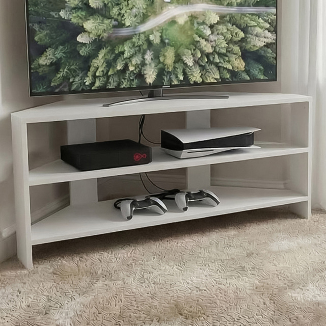 FWStyle Promo 2 Shelf White Corner TV Unit - Size: 45 x 110 x 36cm - Matt White - Wilko - image 1