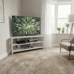 FWStyle Promo 2 Shelf White Corner TV Unit - Size: 45 x 110 x 36cm - Matt White - Wilko - thumbnail 7