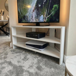 FWStyle Promo 2 Shelf White Corner TV Unit - Size: 45 x 110 x 36cm - Matt White - Wilko - thumbnail 6