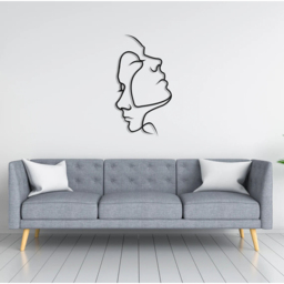 Decortie 2 Face Minimalist Metal Line Art Wall Decor - Size: 95 x 54 x 0.2cm - Black - Wilko - thumbnail 3