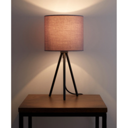 Kliving Cream Grey Fabric Shade Black Modern Metal Tripod Table Lamp - Size: 35 x 17 x 17cm - Wilko - thumbnail 4