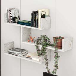 Decortie Tibet Gold Marble Effect 3 Tier Wall Mounted Bookcase Display Unit - Wilko