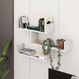 Decortie Tibet Gold Marble Effect 3 Tier Wall Mounted Bookcase Display Unit - Wilko - thumbnail 6