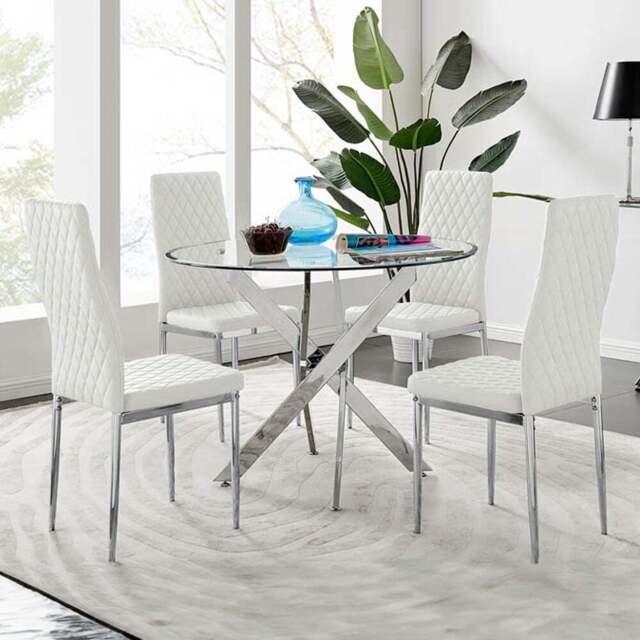 Furniturebox Arona Valera 4 Seater Round Dining Set White and Chrome - Wilko - image 1