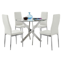 Furniturebox Arona Valera 4 Seater Round Dining Set White and Chrome - Wilko - thumbnail 3