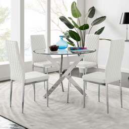 Furniturebox Arona Valera 4 Seater Round Dining Set White and Chrome - Wilko - thumbnail 1