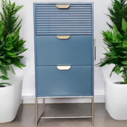 Acacia Home 3 Drawer Blue Wooden Bedside Table - Wilko - thumbnail 1
