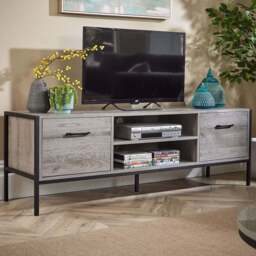 Home Source Oakmere 2 Door 2 Shelf Grey TV Unit - Size: 49 x 150 x 40cm - Wilko