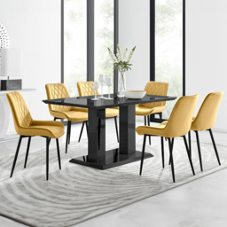 Furniturebox Molini Cesano 6 Seater Dining Set Black Gloss and Mustard - Yellow - Wilko - thumbnail 1