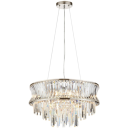 Merano Vittoria Crystal and Clear Glass Bright Nickel Plate Pendant Ceiling Light - Size: 61 x 61 x 186.5cm - Grey - Wilko - thumbnail 4