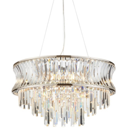 Merano Vittoria Crystal and Clear Glass Bright Nickel Plate Pendant Ceiling Light - Size: 61 x 61 x 186.5cm - Grey - Wilko - thumbnail 5
