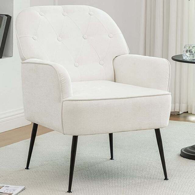 Living and Home Beige Chenille Upholstered Leisure Chair with Armrests - Size: Single - Cream - Wilko