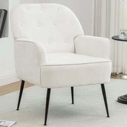 Living and Home Beige Chenille Upholstered Leisure Chair with Armrests - Size: Single - Cream - Wilko - thumbnail 1
