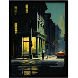 Artery8 New York At Dawn Edward Hopper Style Framed Wall Art Print 21 x 29.7cm - Size: 32.3 x 23.4 x 1.5cm - Green - Wilko - thumbnail 1