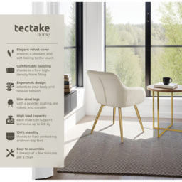 tectake Marilyn Cream and Gold Velvet Look Padded Accent Chair - Size: Single - Wilko - thumbnail 4