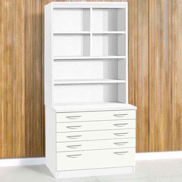 R White Cabinets 5 Drawer 6 Shelf A2 Plan White Chest of Drawers with Hutch - Wilko - image 1