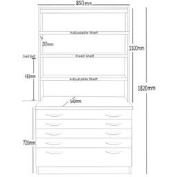 R White Cabinets 5 Drawer 6 Shelf A2 Plan White Chest of Drawers with Hutch - Wilko - thumbnail 6