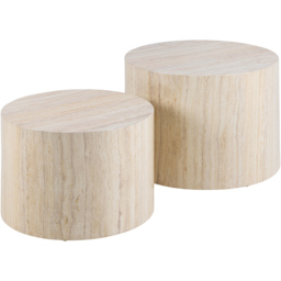 Florence Dice Round Light Travertine Effect Coffee Table Set of 2 - Brown - Furniture To Go - Wilko - thumbnail 3